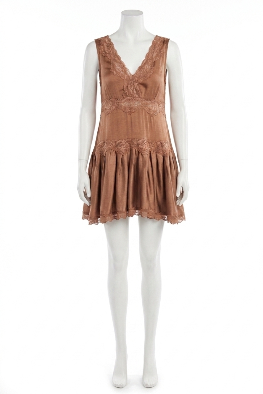 NEW BLUIVY satin slip babydoll mini dress in mocha